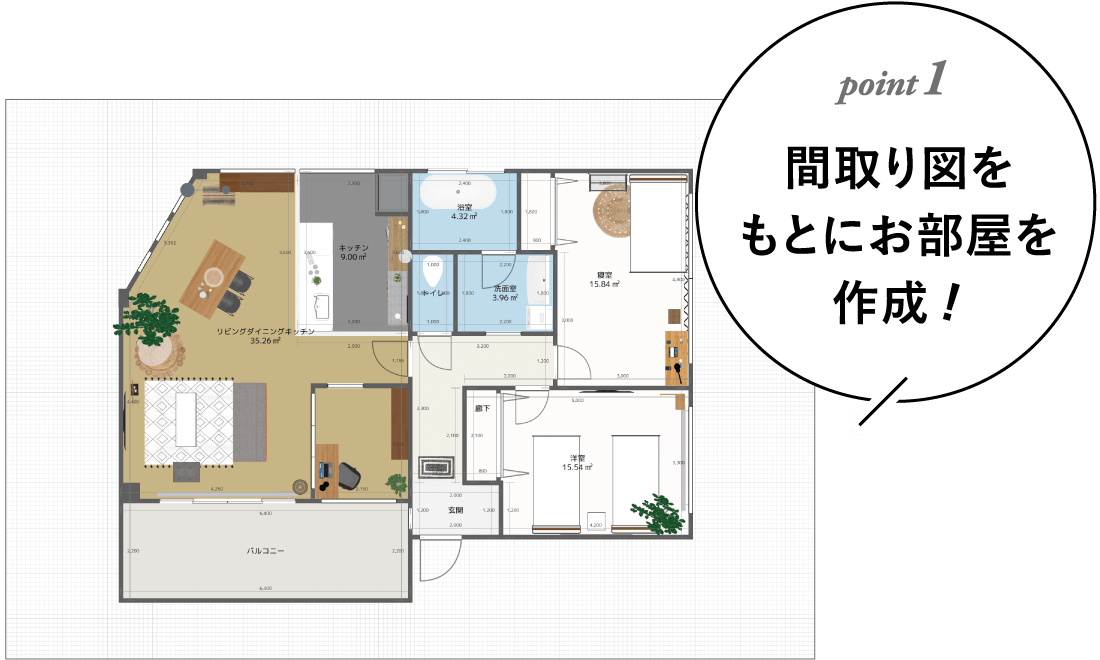 POINT01 間取り図をもとにお部屋を作成!