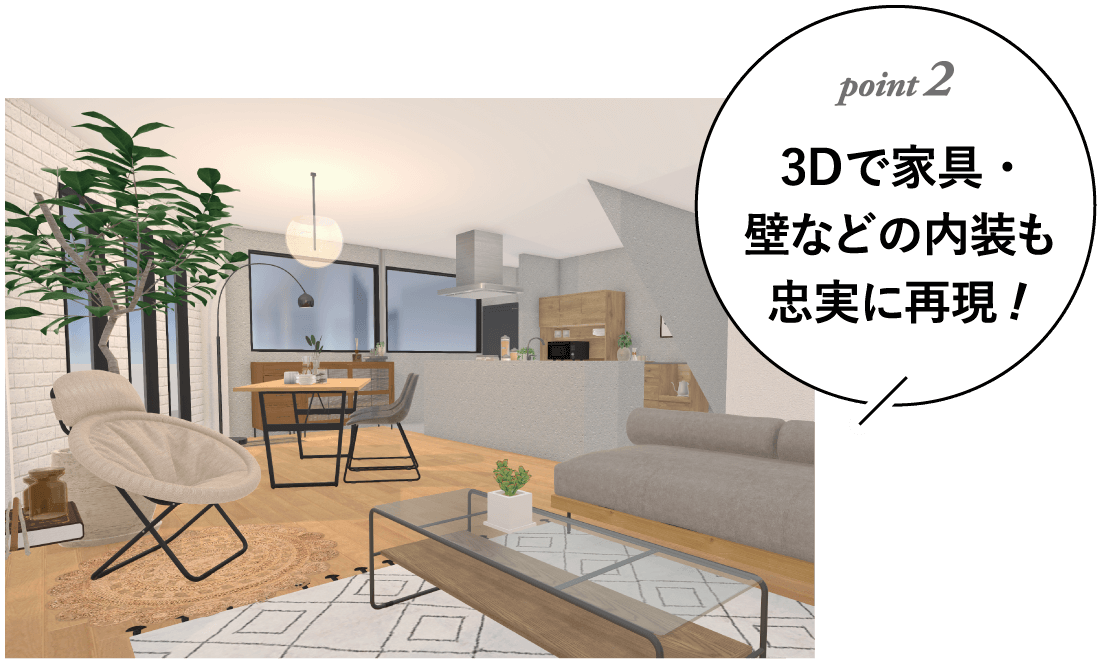 POINT02 3Dで家具・壁などの内装も忠実に再現!